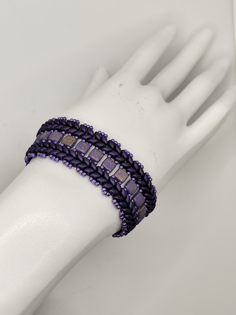 Handwoven Purple Bead & Tile Bracelet - Women's Jewelry 6 1/4" - Picture 6 of 9
